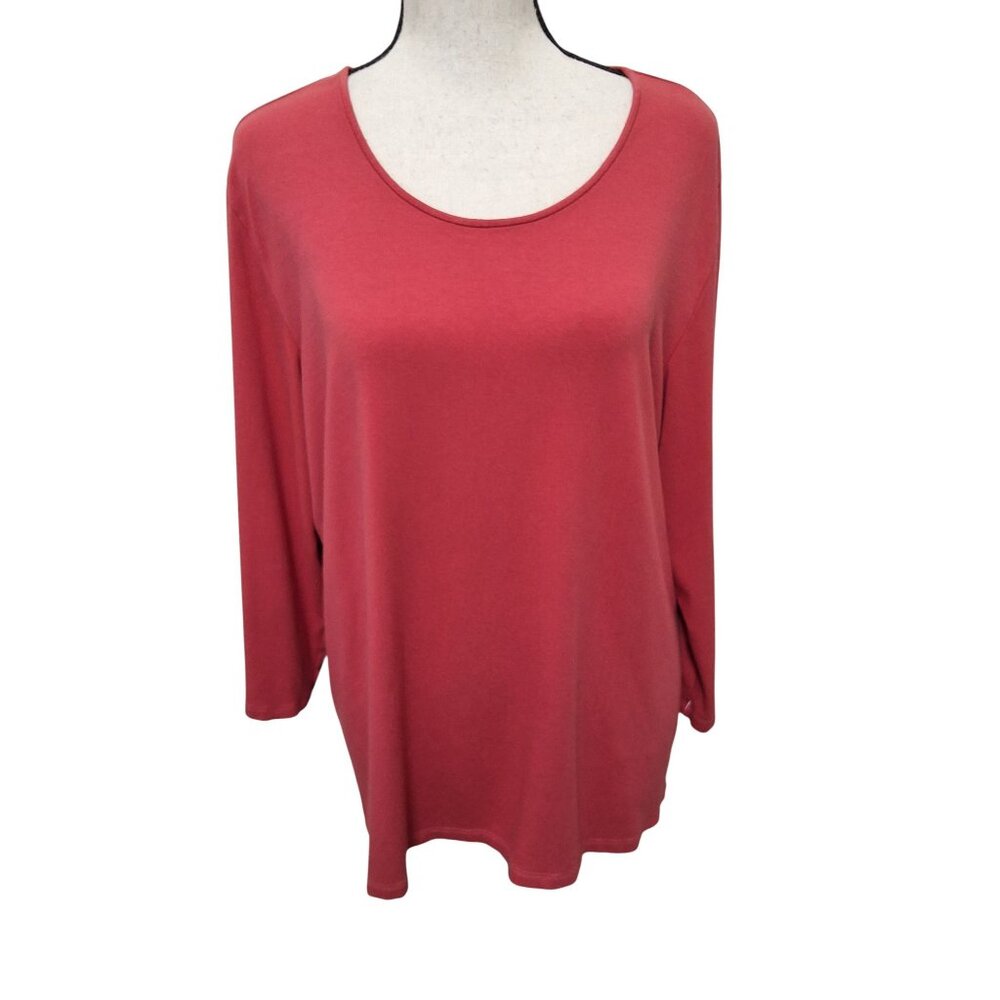 Eileen Fisher Womens XL Dark Pink Knit Top Scoop Neck 3/4 Sleeves Closet Staple